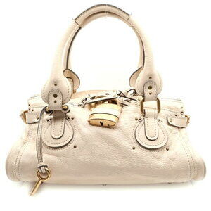 Chloe Paddington Padlock Leather Handbag Beige Tan